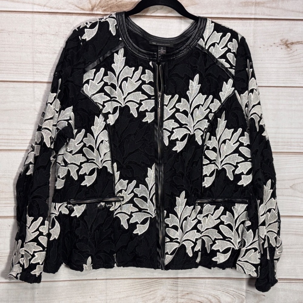 INC International Concepts Woman Black White Floral Lace Zip Front Jacket 1X